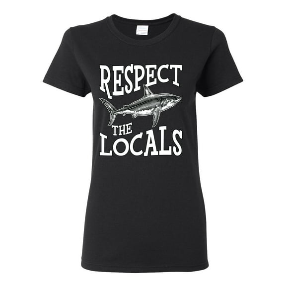 Wild Bobby Respect The Locals Save Our Oceans Shark Animal Lover Women Graphic Tee, Black, Small