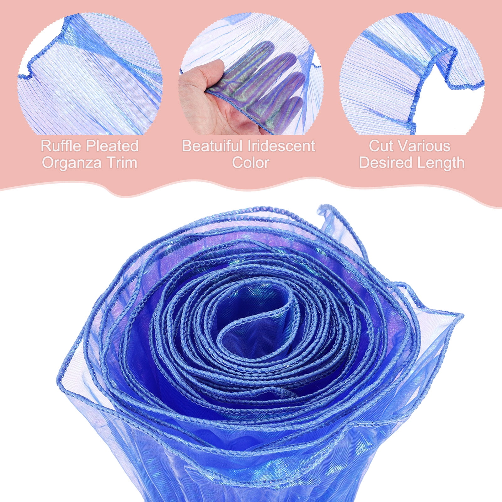 5.5" x 11 Yards Ruffle Pleated Organza Trim Iridescent Pleated Lace Trim Ribbon for DIY Craft Dress Clothing Wedding Gift Home Decoration, Sapphire Blue