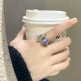 thumbnail image 2 of Womens Geometric Moonstone Ring and Metal Ring Plus Octagonal Zircon Ring Korean Fashion Jewelry Gift for Her Elegant Rings Trendy Accessories, 2 of 5
