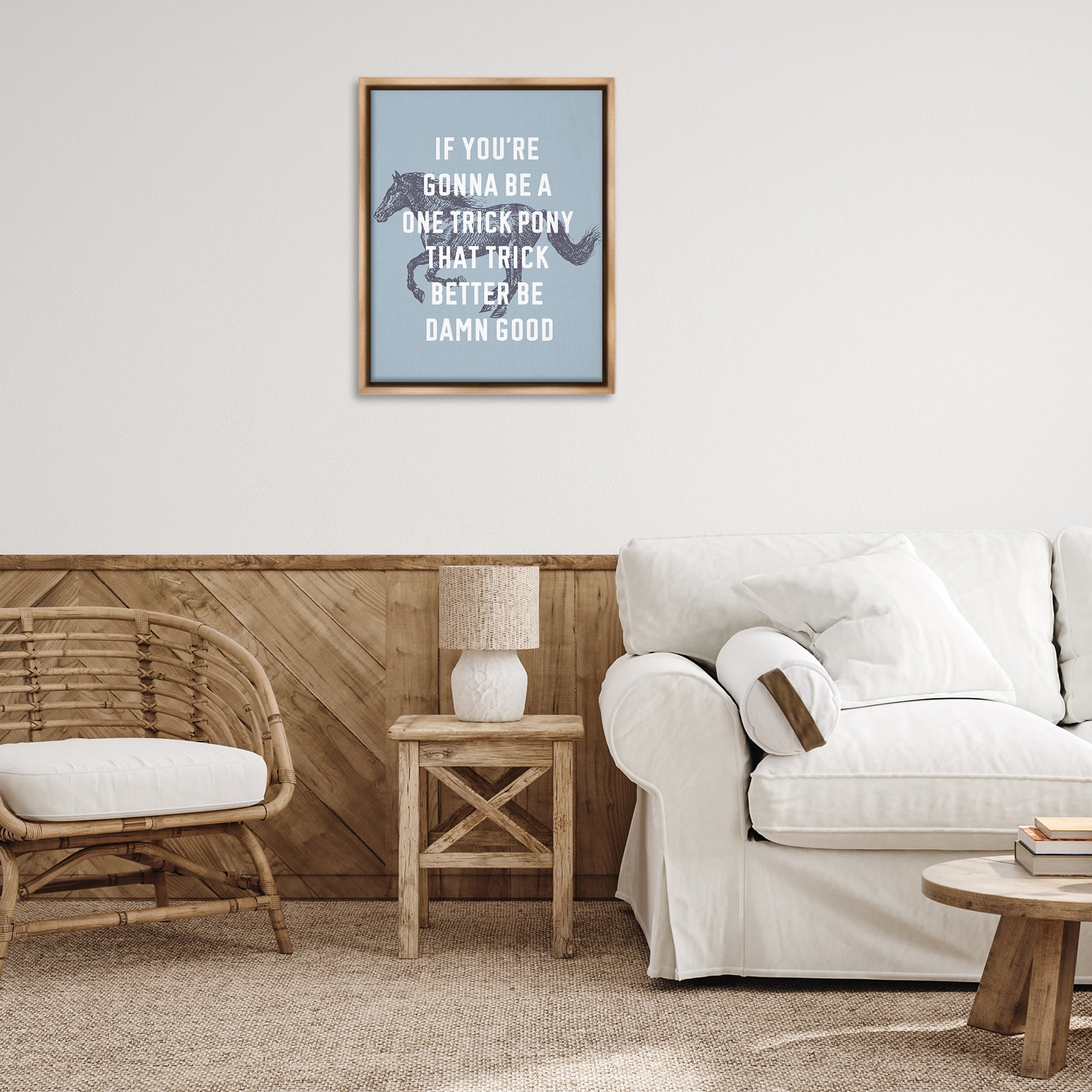 Stupell Industries One Trick Pony Phrase Animals Painting Brown Floater Framed Canvas Art Print Wall Art, 25 x 31