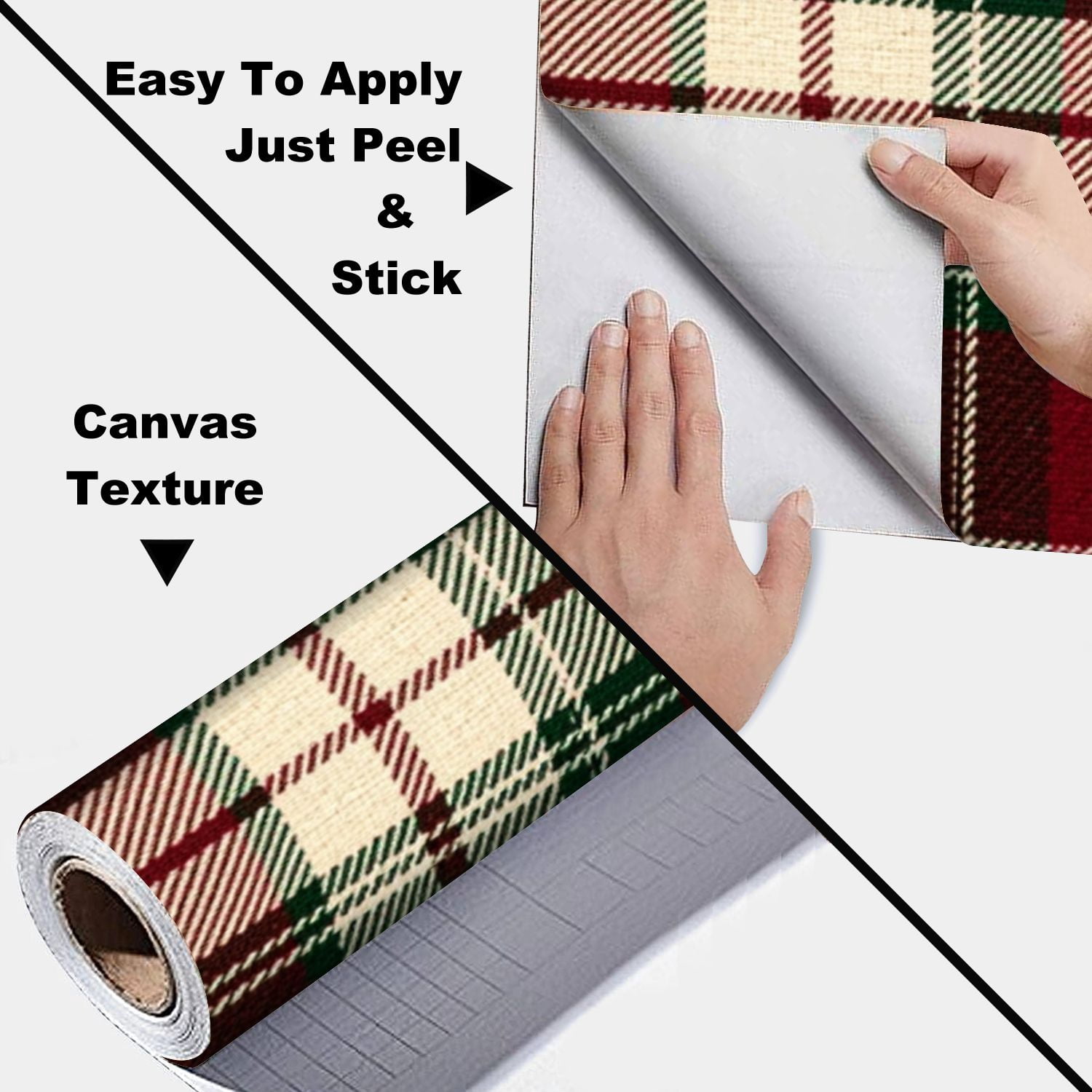 69"x98" Wall Mural Peel and Stick Wallpaper Red Green Plaid Checkered White Accents Wall Decor Self Adhesive Removable Wall Stickers for Bedroom Living Room