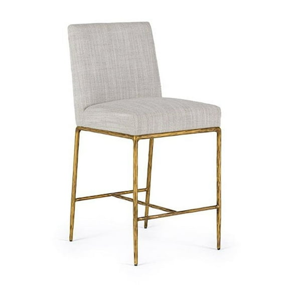 Modrest Beasley - Modern Off-White Linen   Brass Counter Chair