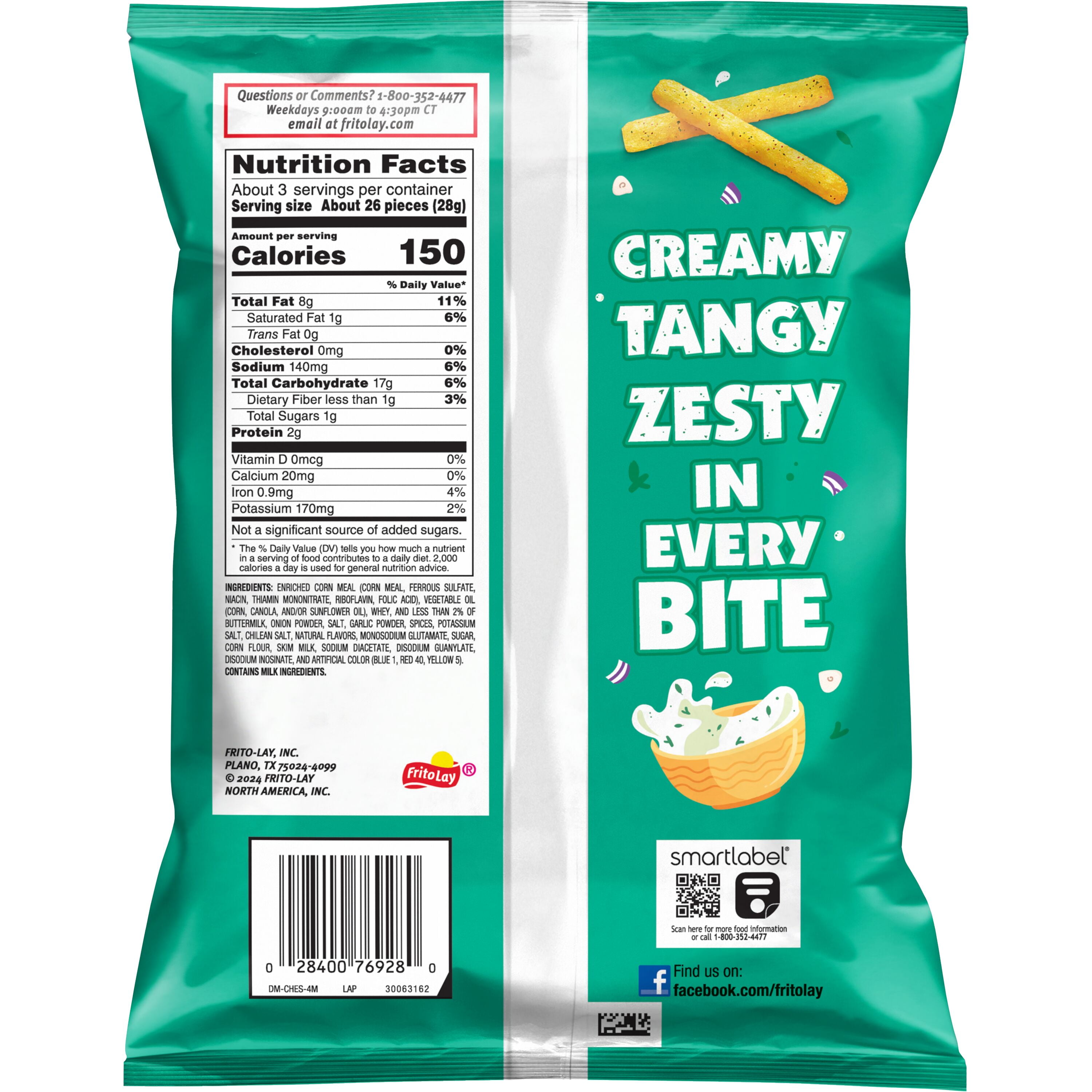 Chester's Fries Ranch Flavored Corn Snacks, 3.125 oz Bag