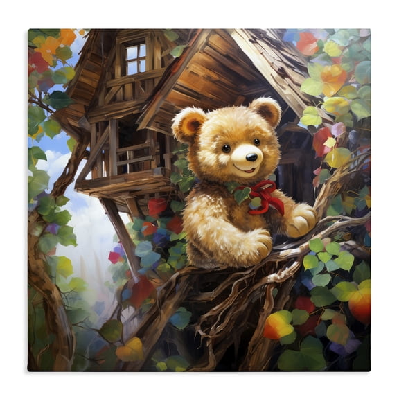 Stupell Industries Cottage Happy Bear in Tree House Canvas Art, 30 x 30, by Ray Powers