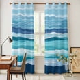 thumbnail image 4 of Ocean Beach Kitchen Curtains 96 Inch Length, Modern Blue Coastal Wave Oil Painting Art Grommet Top Bedroom Living Room Curtains, Light Filtering Cafe Curtain Drapes 2 Panels Set 104''x96'', 4 of 9