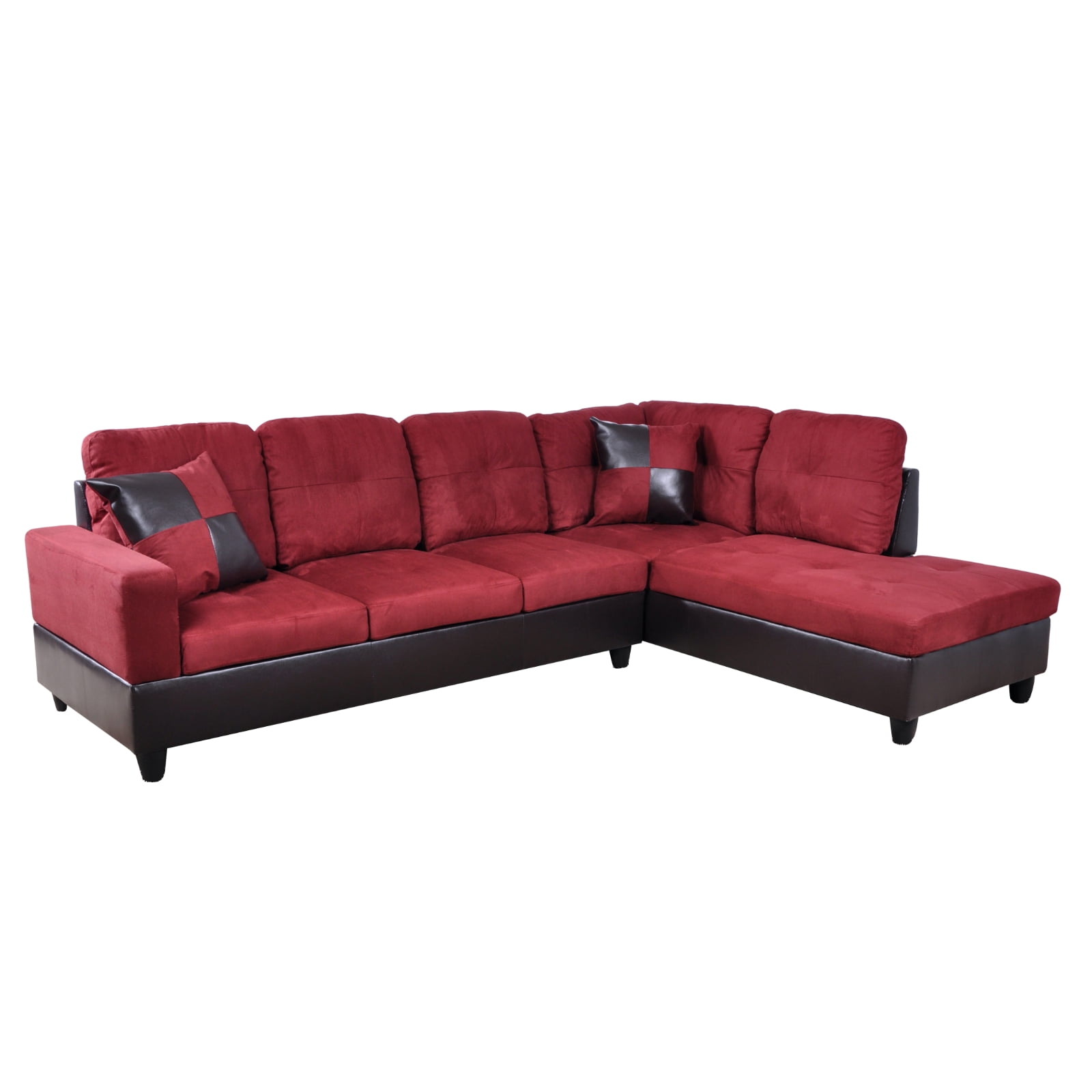 Hommoo 4 Seats Flannel and PVC Sectional Sofa Couch Set, Modern L Shaped Sectional Couch, Living Room Furniture Set, Red