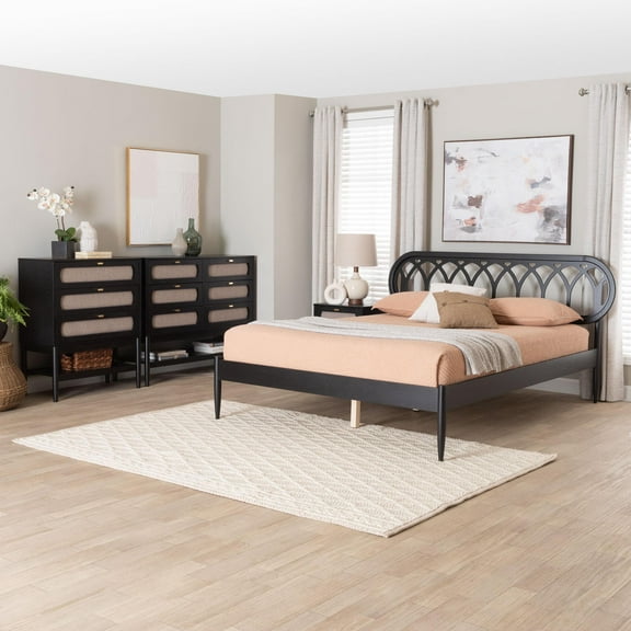 Baxton Studio Florica Art-Deco Bedroom Set, Queen, Beige