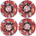 thumbnail image 2 of Shower Caps,Red Cartoon Dinosaurs Arrows Pattern Waterproof Shower Cap for Women 4 Pieces,Double Reusable Hair Cover for Shower PEVA Elastic Stretch Hem, 2 of 7