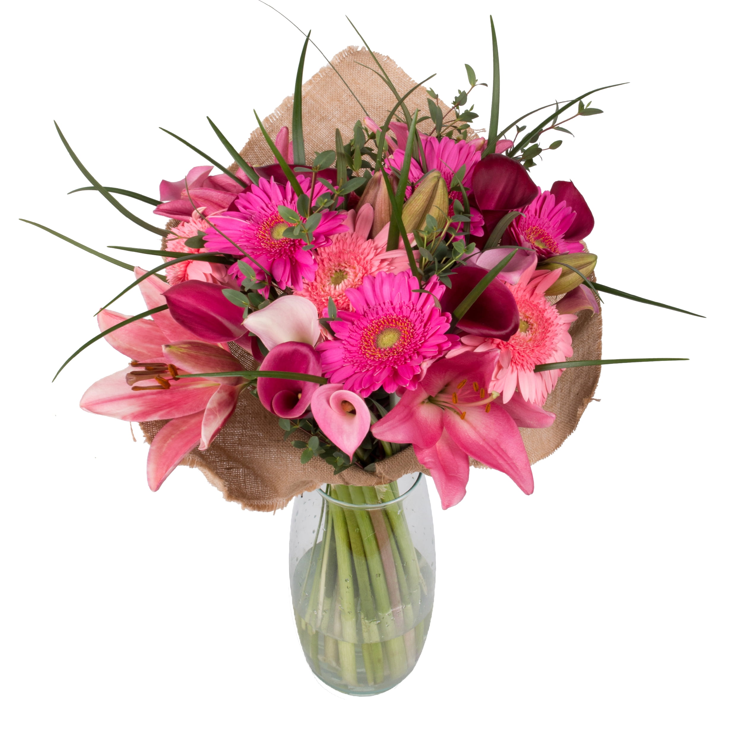 Pink Emma Bouquet with Burlap Fresh Cut 33 Stems