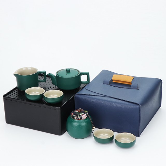 Juego de té para coche de viaje, juego de taza exprés, caja de almacenamiento pequeña, tetera portátil para exteriores, juego de té de kung fu