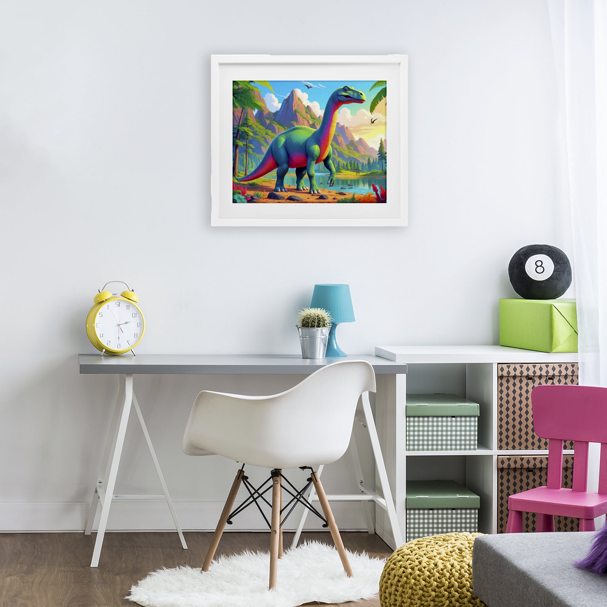 Stupell Industries Vibrant Brontosaurus by River White Framed Print Under Glass, design by Tabz Jones