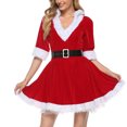thumbnail image 3 of Kiapeise Women Sexy Nightwear, Christmas Dress, Long Sleeve V-Neck Plush Decoration Layered Mash Hem Lingerie, 3 of 8
