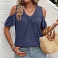 thumbnail image 5 of Guluxicc Summer Cold Shoulder Tops for Women V Neck Short Sleeve Shirts Ladies Cute Casual Blouse Going Out Outfits, 5 of 8