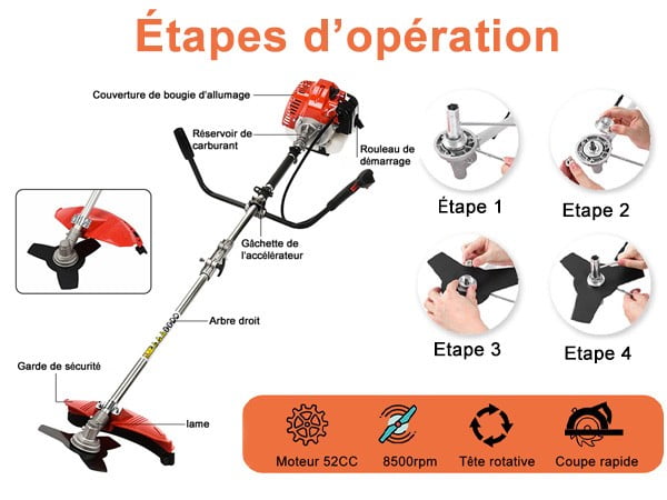 Floseru Gas String Trimmer | 2 in 1 Cordless String Trimmer | 52cc 2-Stroke Weed Wacker Gas Powered | Weed Eater| Gas Weed Eater | Grass Trimmer | 10'' Brush Cutter & Shoulder Strap Included