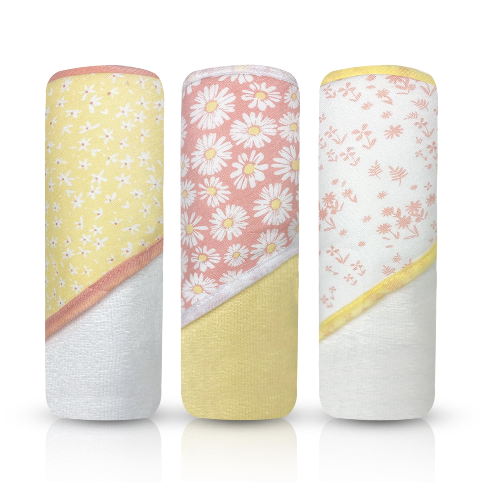 Modern Baby Hooded Baby Towels 3 Pack Set of Infant Girl Baby Bath Towels