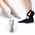 thumbnail image 2 of Guardurnaity 2 pares de calcetines de Yoga transpirables para mujer con empuñaduras vendaje antideslizante cinco dedos elásticos correa Invisible Medias, 2 of 6