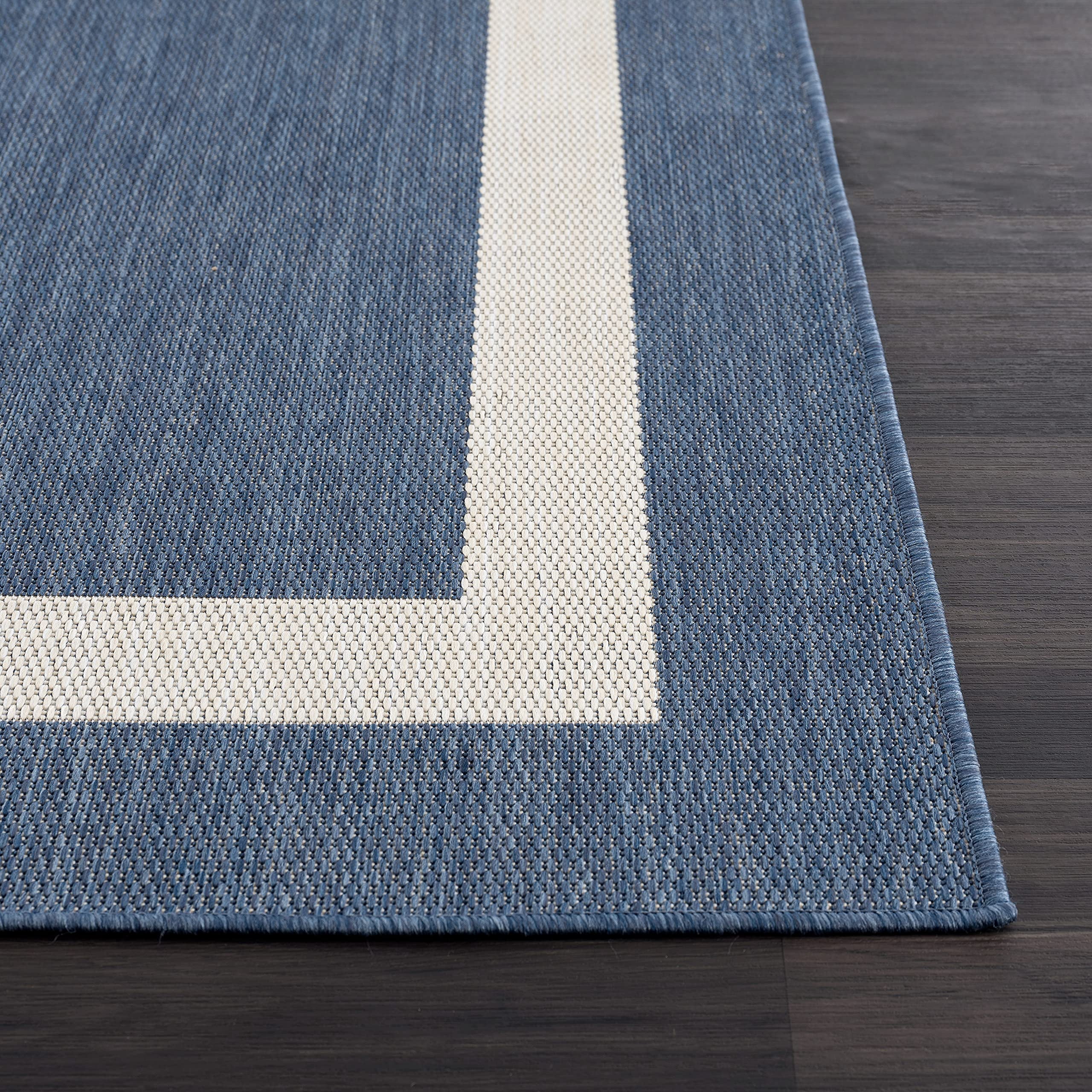 Outdoor Rug 9x12  Large Modern Outside Rugs For Patios Porches Waterproof Durable Washable Non-shedding Easy-to-clean Indoor Area Carpet (9 X 12 Bordered - Blue/white)
