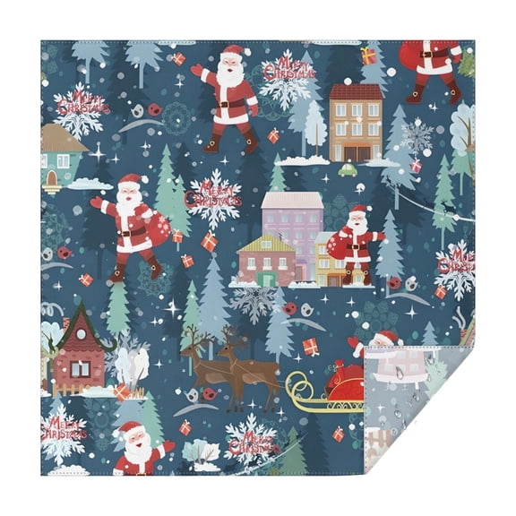 Dark Blue Christmas Santa Pattern Square Tablecloth,Waterproof Square Table Cover,Wipeable Spillproof Washable Table Cover for Home Kitchen Party Decor 42"X42"(107x107cm)