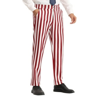 Unique Bargains Men's Striped Pant Classic Fit Flat Front Business