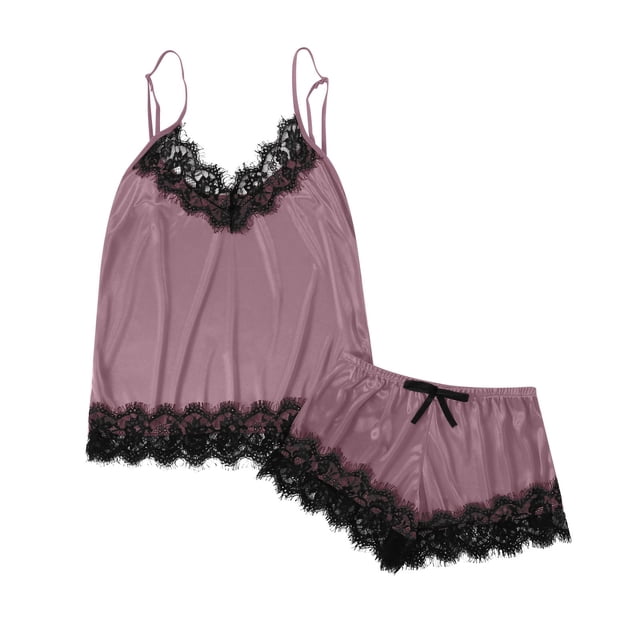 Conjunto de pijama sexy de seda para mujer: camisola y pantalones cortos de satén, tirantes ajustables con cuello en V, lencería para dormir y ocasiones especiales, tejido con mezcla de spandex