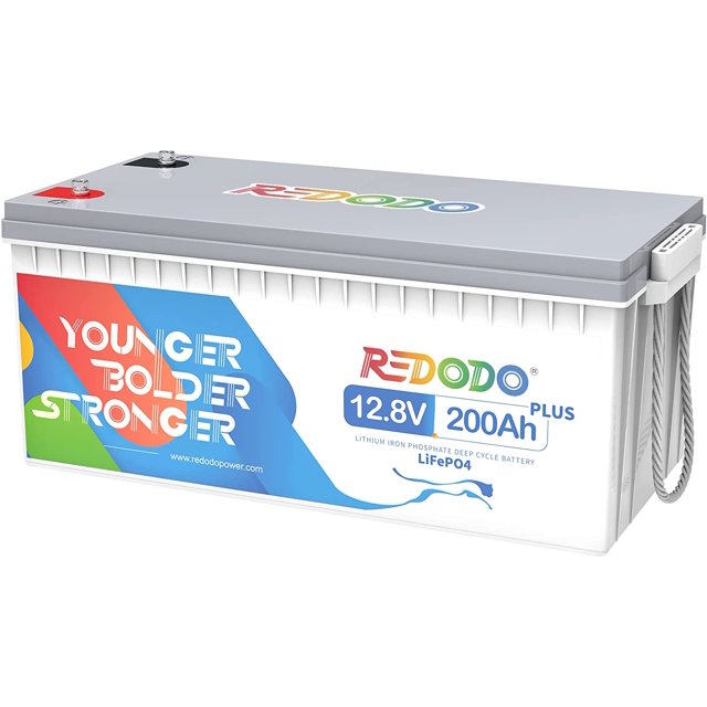 Redodo 12.8V 200Ah Plus Lithium LiFePO4 Battery with 200A BMS, 4000+ Deep Cycles, Max 2560W Power Output, UL&FCC Certificates, 10-Year Lifetime, Perfect for RV, Solar, Off-Grid, etc.