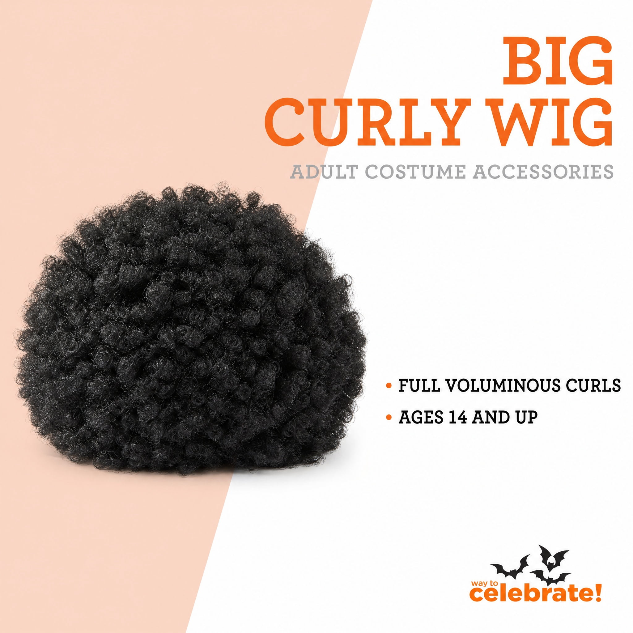 Big Curly Wig Costume Accessory for Adults, Black, Halloween by Way To Celebrate