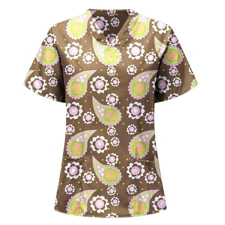 

Women Scrubs Top Nurses Clothing Working Uniform Top Care Workwear Short Sleeve V-Neck Tops T-Shirts