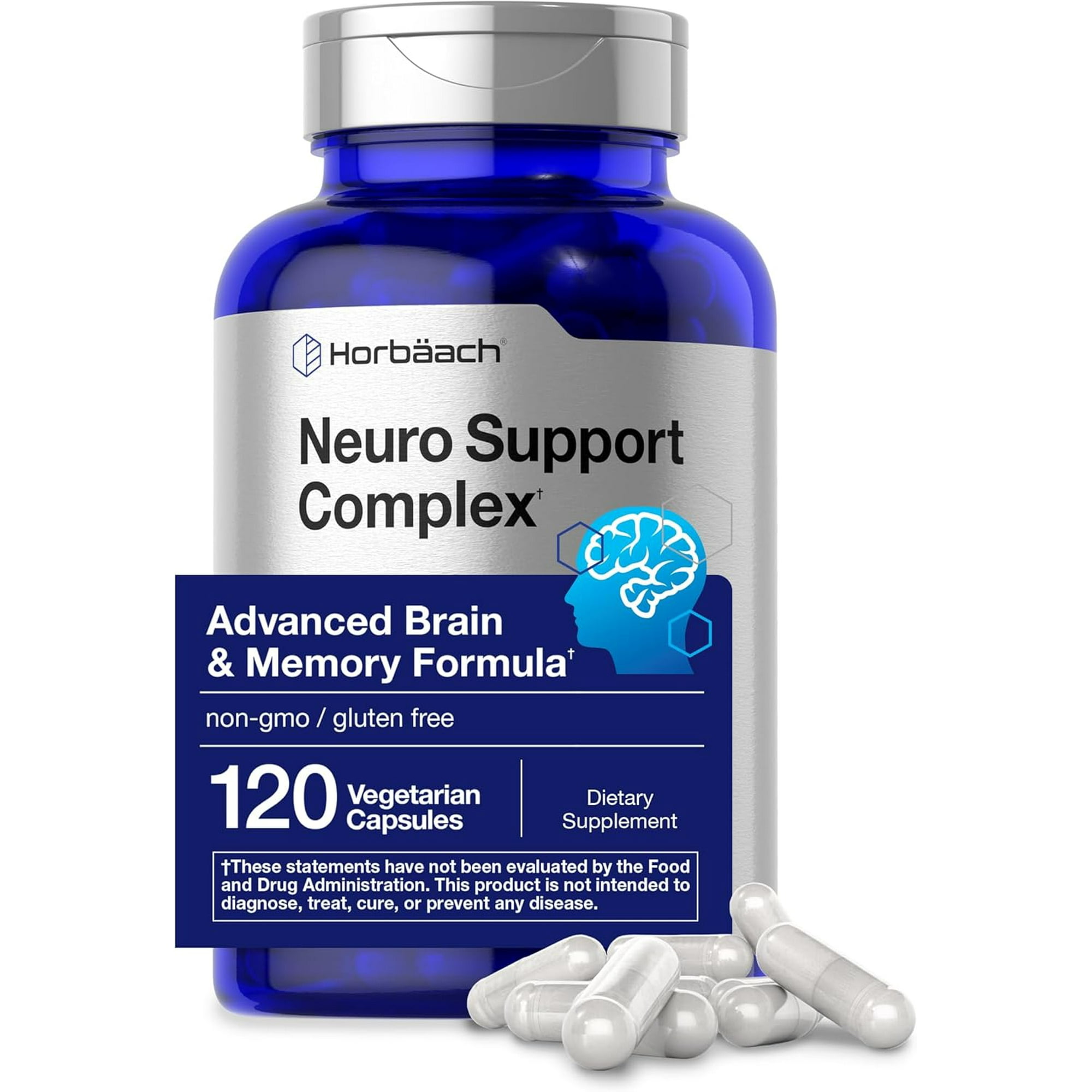 Brain Support Supplement | 120 Capsules | Vegetarian Formula for Men and Women | by Horbaach
