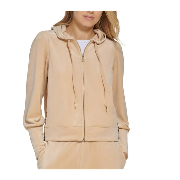 DKNY Womens Velour Long Sleeves Zip Hoodie