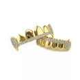 thumbnail image 4 of HOOUN Hip Hop Grills Fangs Top Bottom Set 5A+ CZ 18K Gold Silver Plated Teeth Grillz-Gold and Silver, 4 of 8