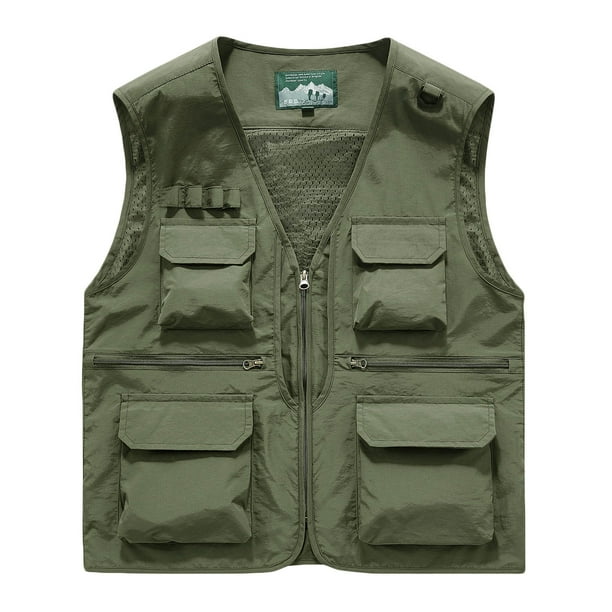 V Cuello Tanque, Chaqueta de Trabajo sin Mangas Sólida con Cremallera Y Bolsillos Múltiples, Abrigo de Lana de Moda para Hombres
