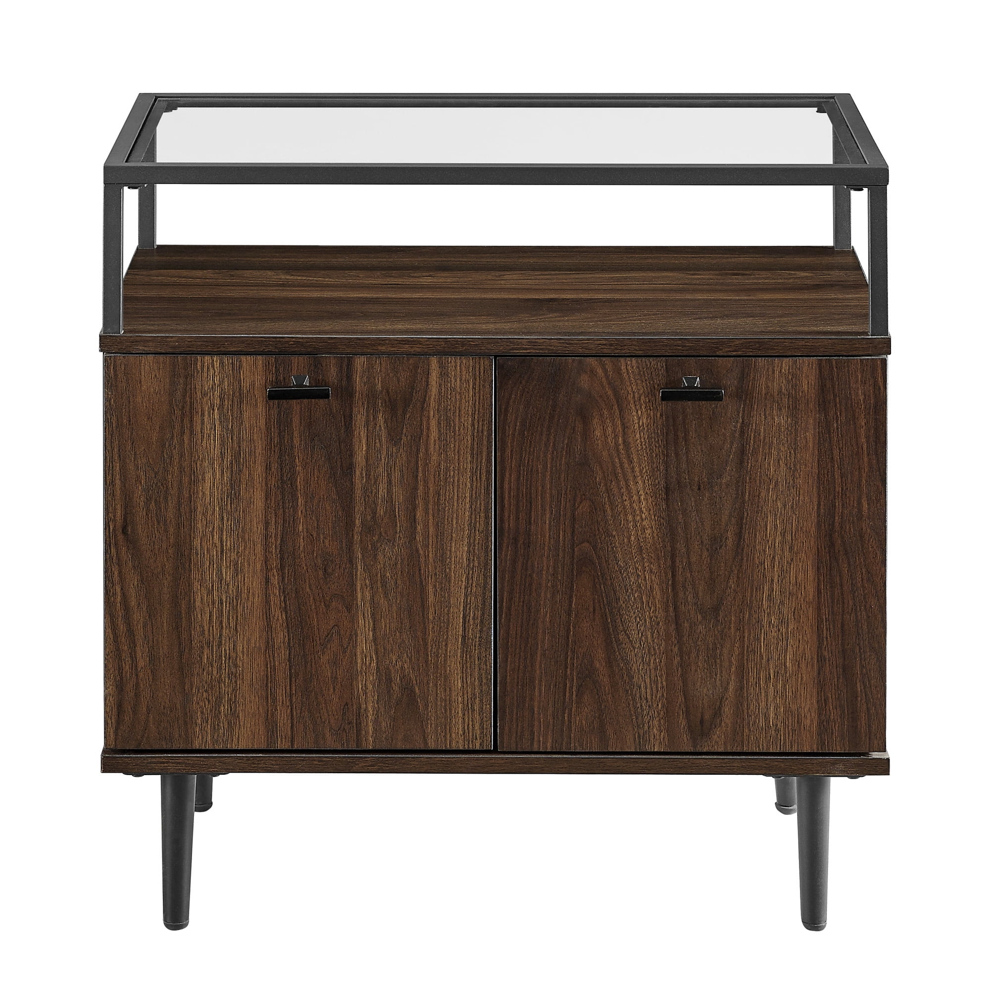 Manor Park Modern Glass Top Two-Door Nightstand, Dark Walnut