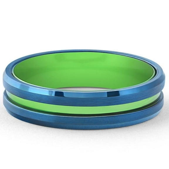 Pompeii Men's Brushed Blue Tungsten Green Aluminum Ring 6mm Wedding Band (,)