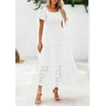 thumbnail image 4 of PRETTYGARDEN Summer Dresses for Women Eyelet Square Neck Puff Sleeve Smocked Wedding Guest Maxi Dress with Pockets, 4 of 9