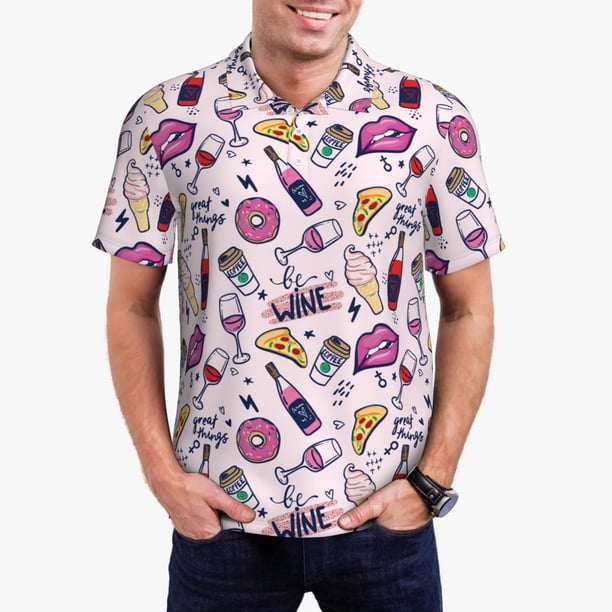Fotbe Wine Camiseta Polo de Golf para Hombre con Estampado – Camisa Deportiva Transpirable con Cuello Abotonado-Large
