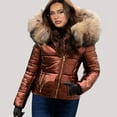 thumbnail image 7 of Oplxuo Women's Shiny Puffer Jacket with Big Fur Hood, Zip Up Casual Winter Warm Padded Coat Cropped Outerwear with Pockets, 7 of 7
