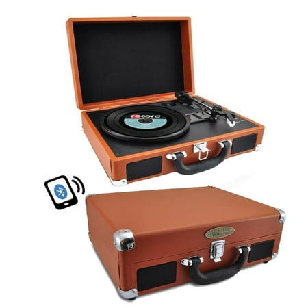 Portable Vintage Classic-Style BT Turntable System with Vinyl-to-MP3 ReCording, Built-in Speakers and Battery