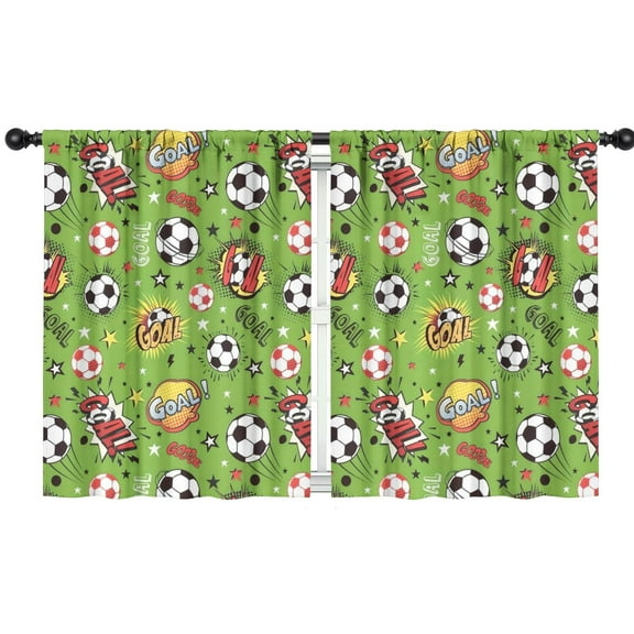 Blackout Kids Curtains,Green Soccer Comic Pattern Childrens Insulated Curtains Set Of 2,Bedroom Essentials,Toddler Room Decor 42"x54"