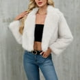 thumbnail image 2 of Stichou Womens Faux Fur Jacket Fluffy Fur Cropped Coats Long Sleeve Open Front Fur Jackets Lapel Collar Casual Outwears White L, 2 of 4