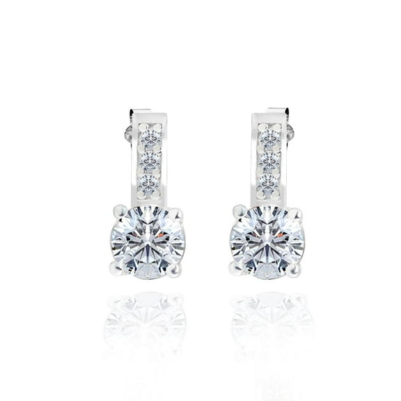 JeenMata Charming 1 Carat Round Moissanite Earrings in 18K White Gold Plating over Silver