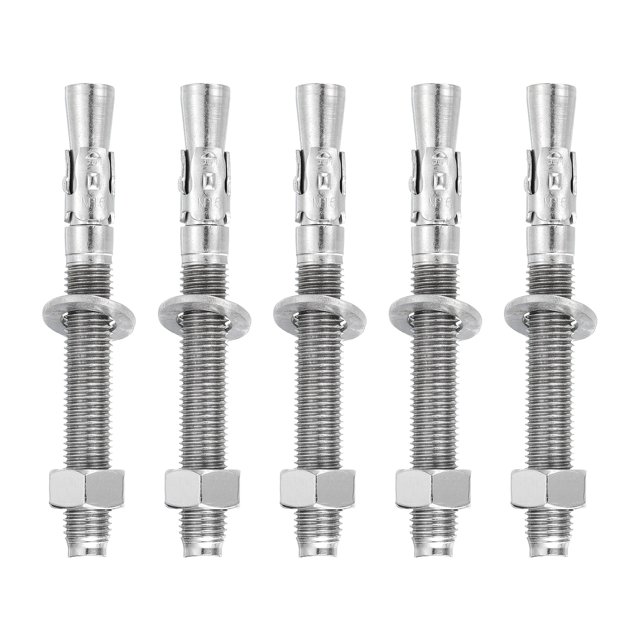 Uxcell 5 Pcs Ancrages en Coin, 5/8 Pouces x 6 Pouces Ancrages en Acier Inoxydable pour Béton, Fixation Standard Robuste pour Support Mural en Ciment (Inclut Rondelles Écrous, Ton Argent)