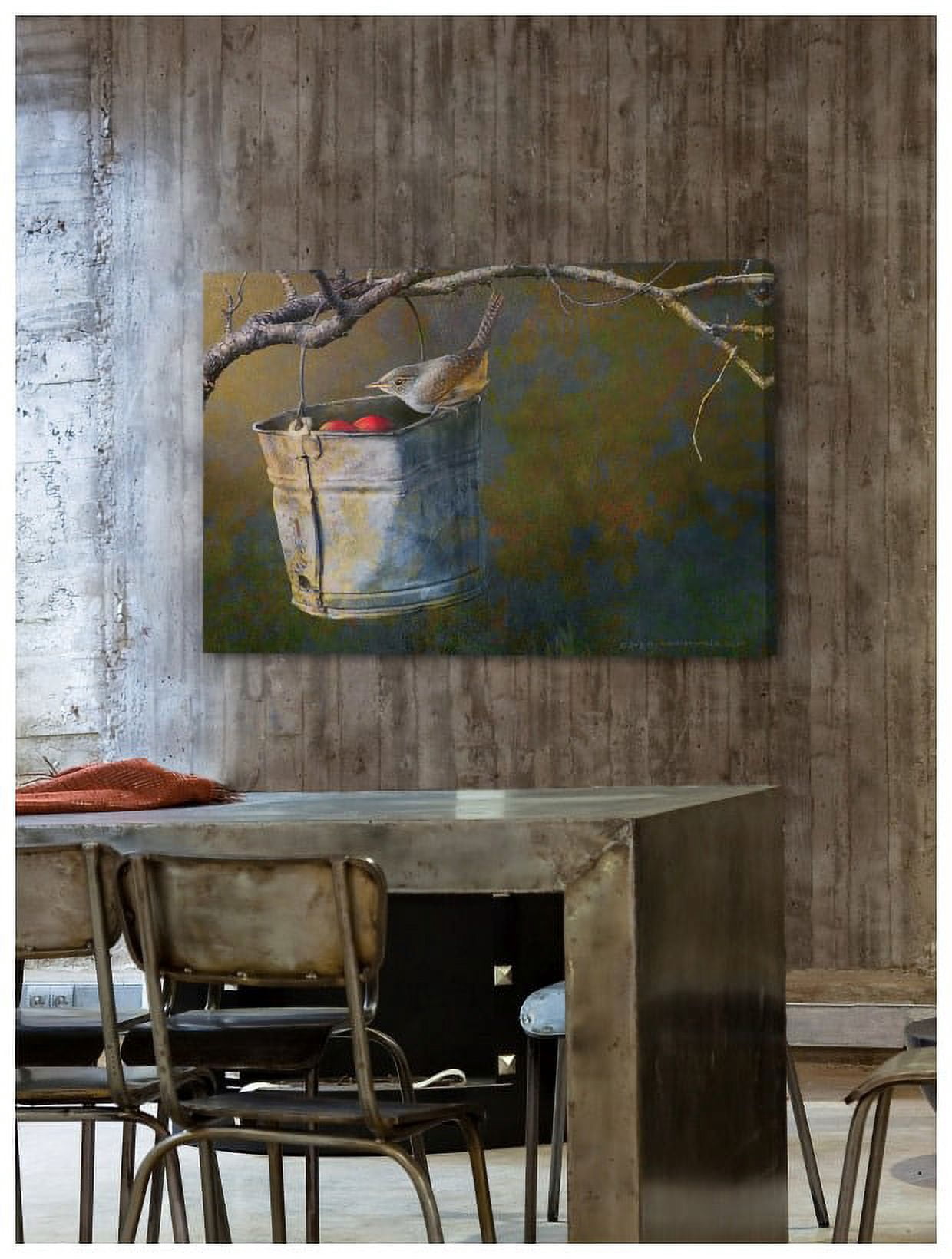 "Apple Bucket Wren" Painting Print on Wrapped Canvas