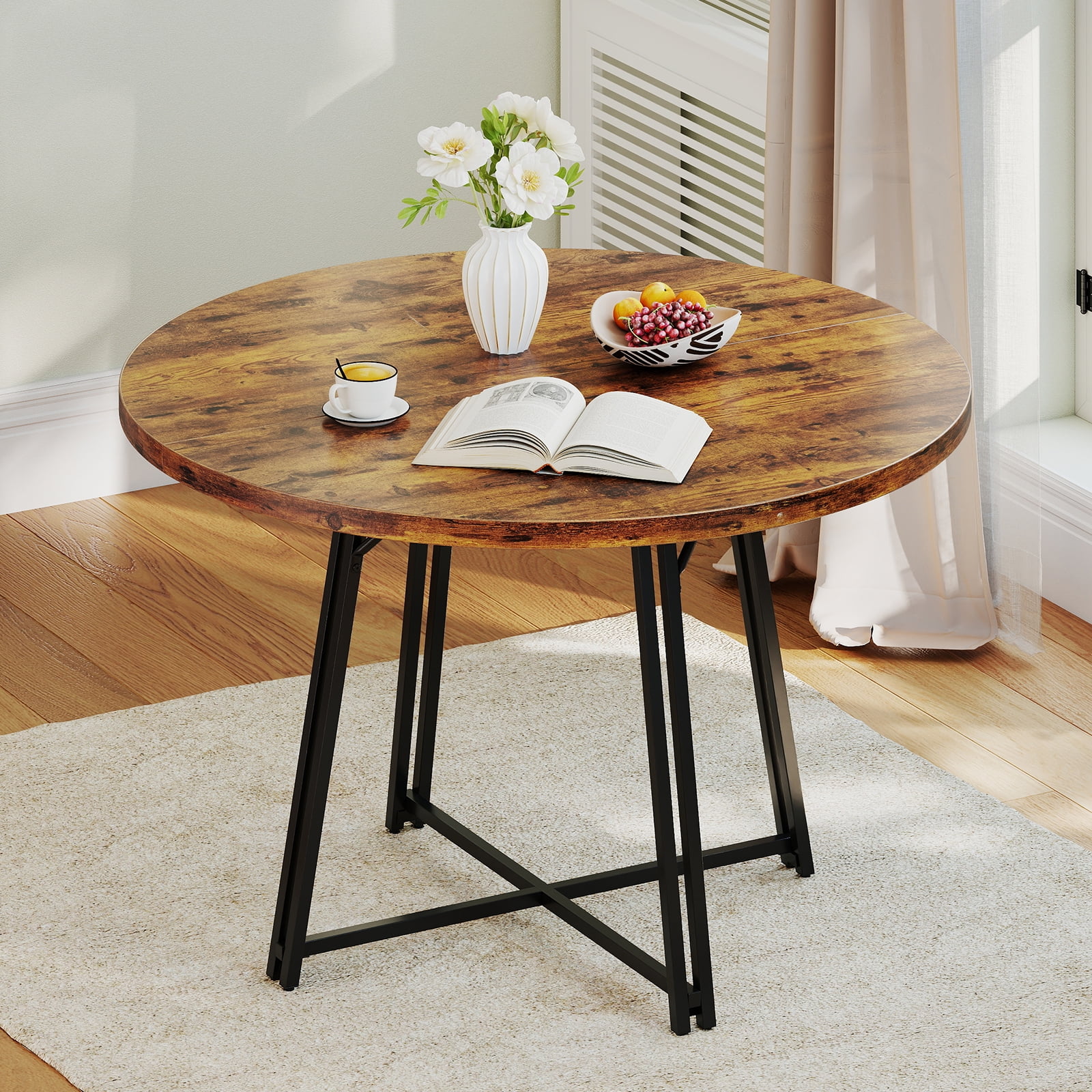 Gymax 47 Inch Dining Table w/8 Metal Supporting Legs & Cross Base for Dining Room