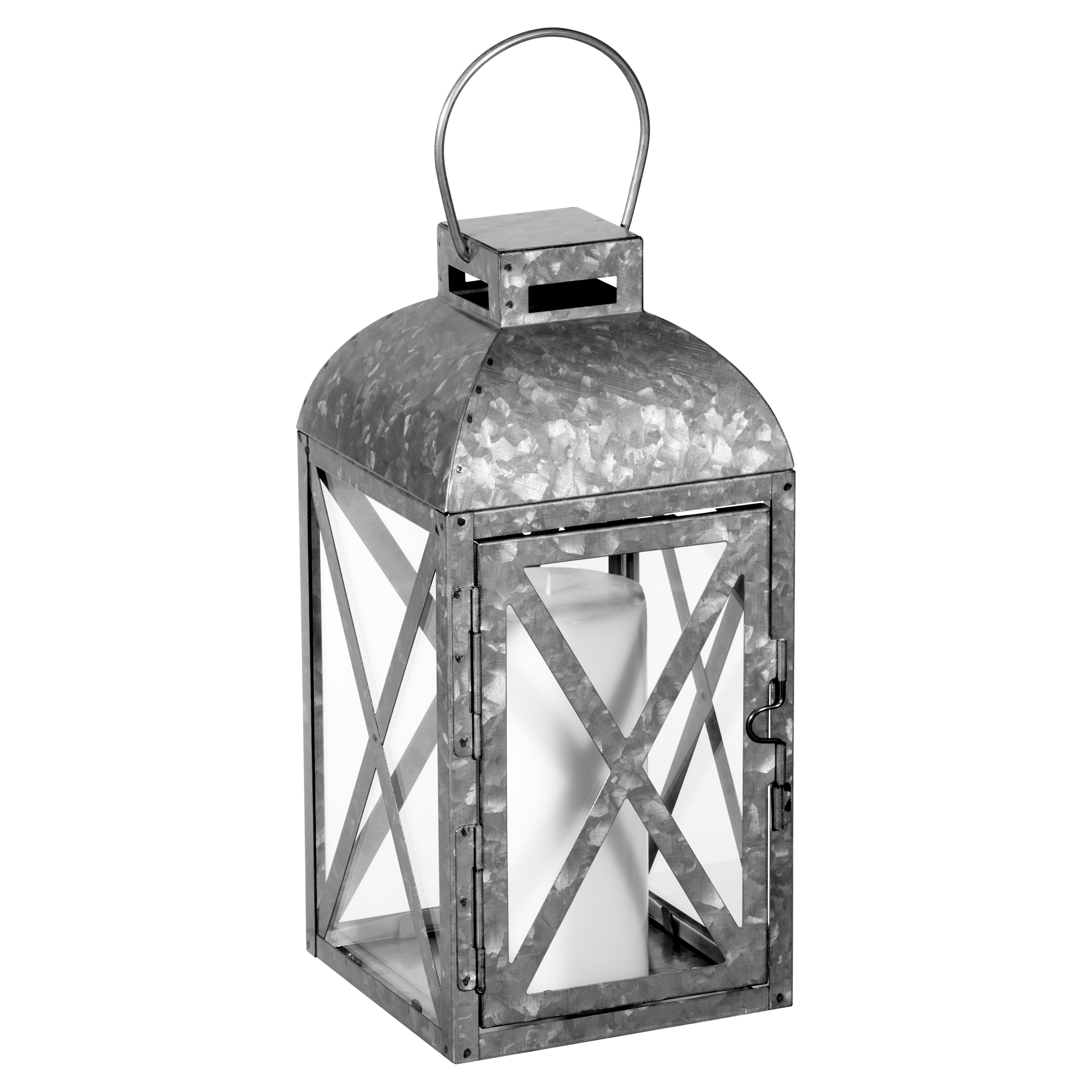 Mainstays Medium Galvanized Metal Candle Holder Lantern, Antique Gray - image 3 of 6