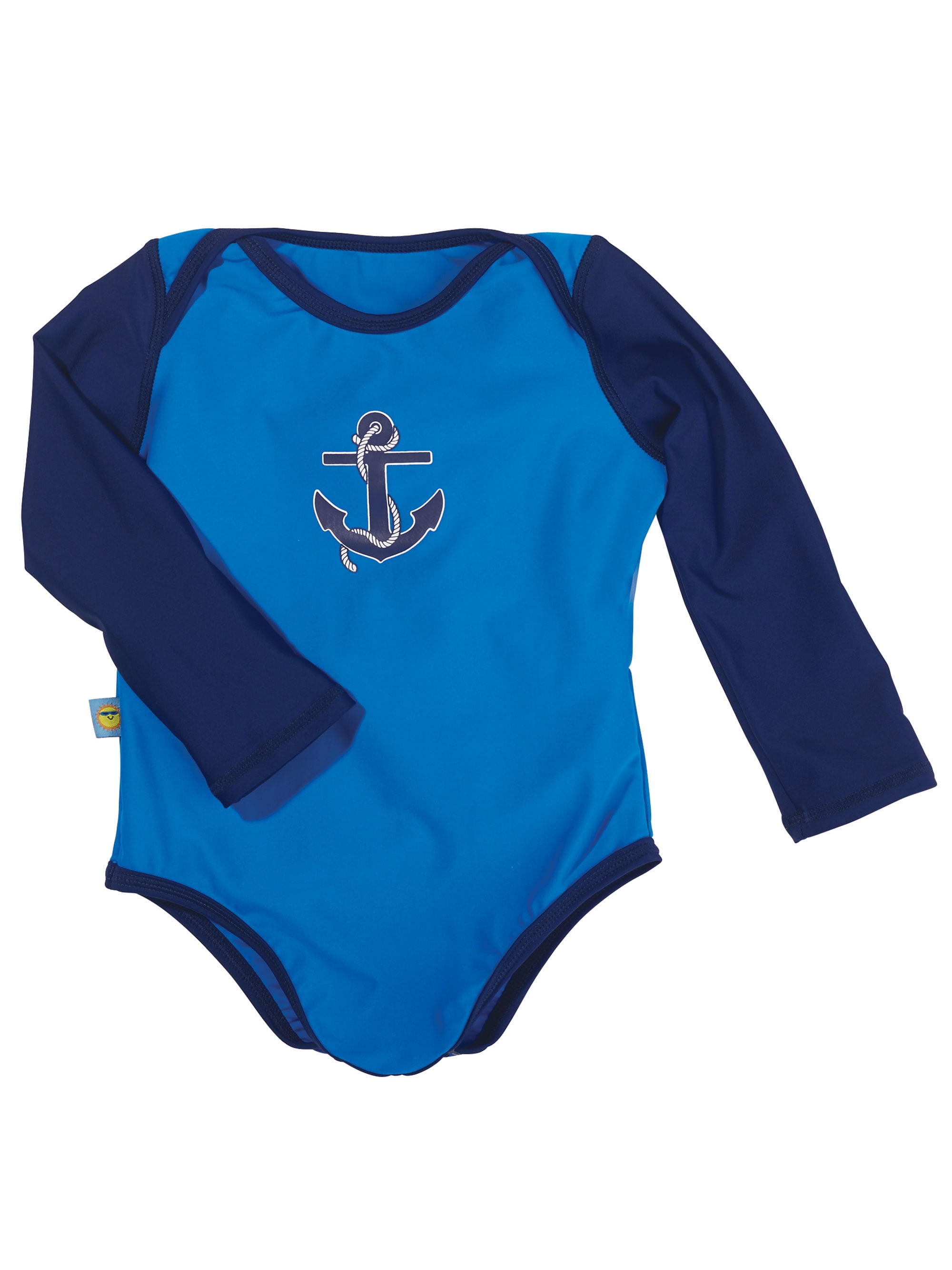 Sun Smarties Baby Boy Swimsuit Blue and Navy Nautical Design UPF 50+ Long Sleeve Sun