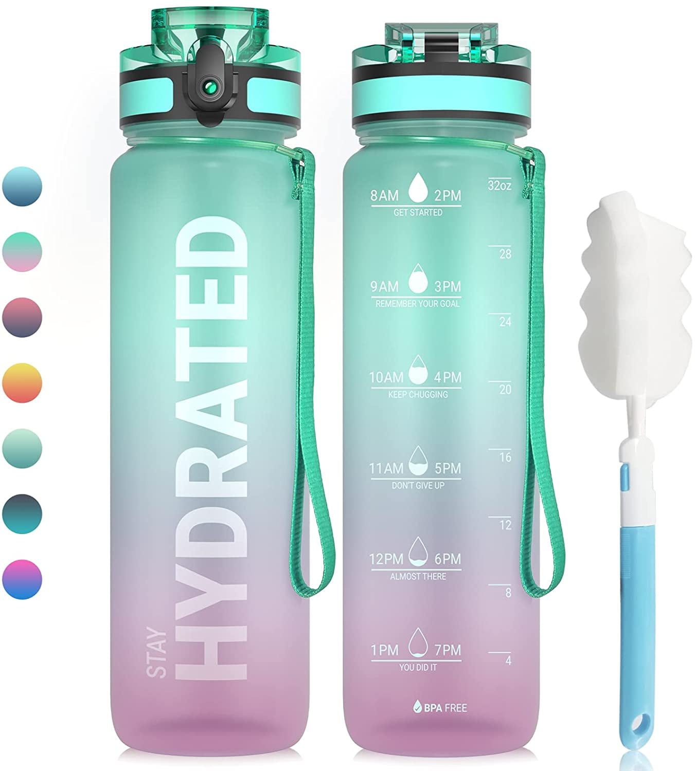 Sahara Sailor Water Bottle 32 oz, Motivational Water Bottle with Times