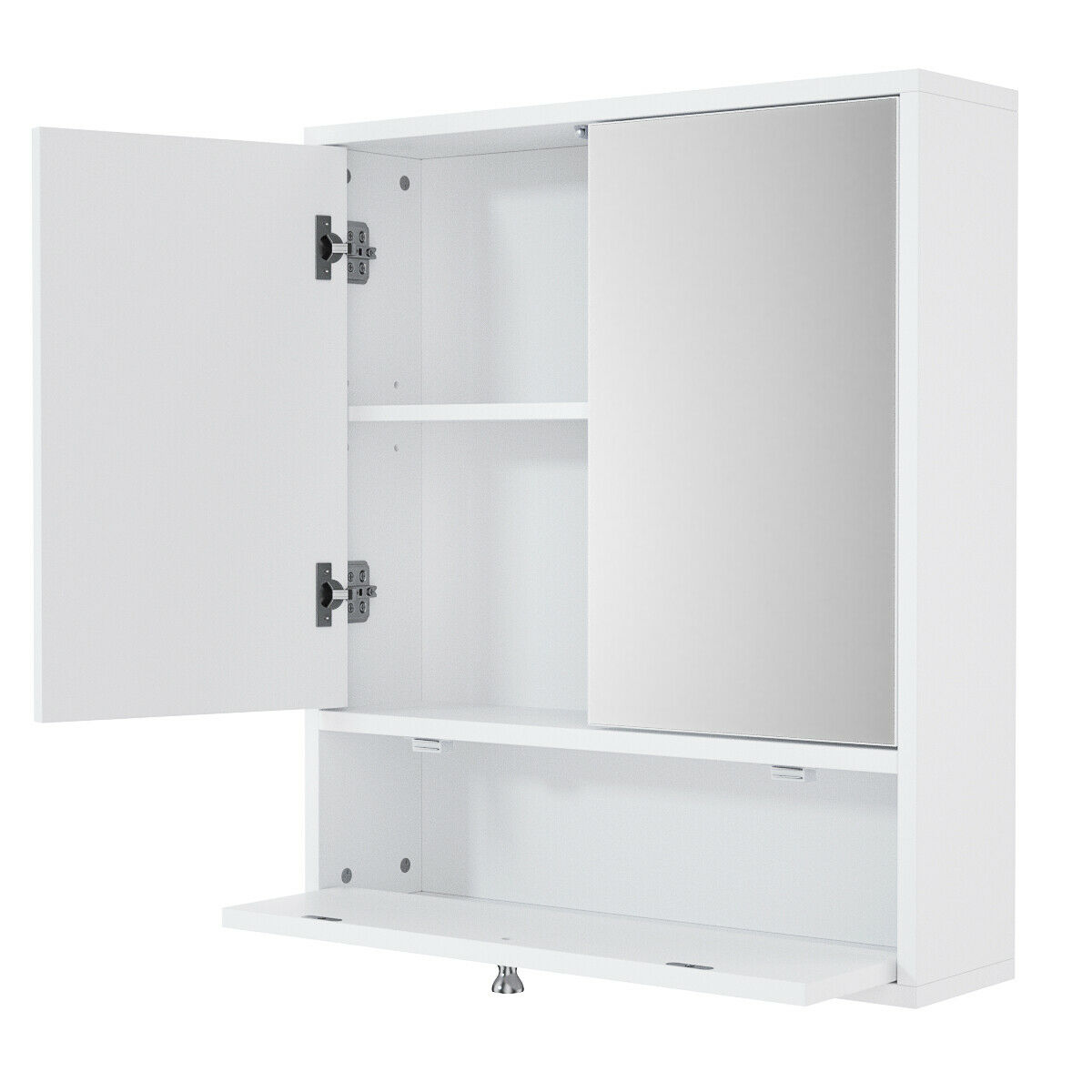 Costway Bathroom Cabinet Medicine Cabinet Double Mirror Door Wall Mount Storage Wood Shelf White
