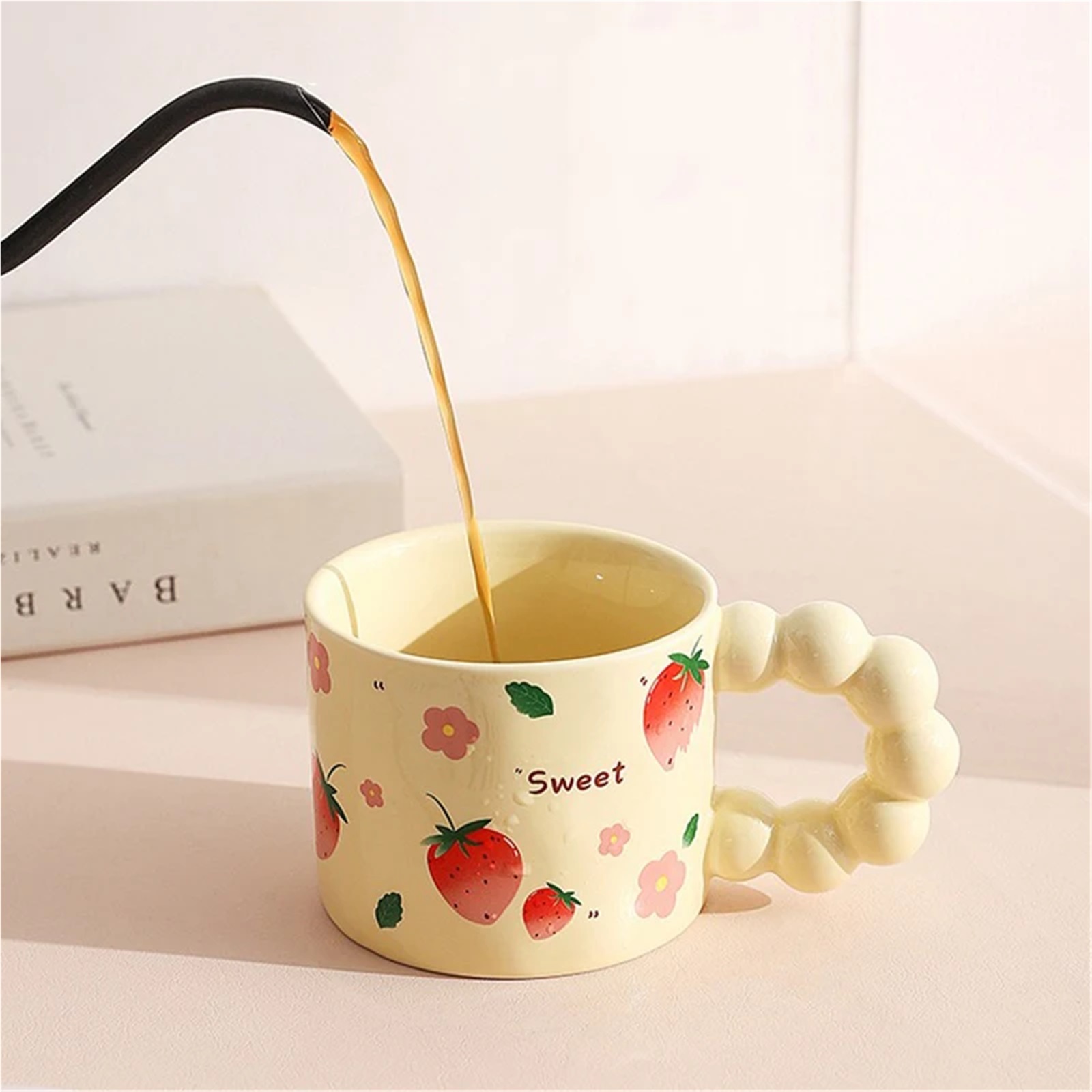 Espresso cup Ceramic Coffee Cup Water Mug Cute Fruit Pattern Milk Tea Cup With Anti-slip Handle Coffee Cup