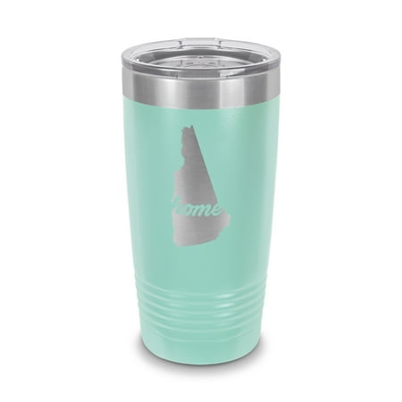 

New Hampshire Home Tumbler 20 oz - Laser Engraved w/ Clear Lid - Stainless Steel - Vacuum Insulated - Double Walled - Travel Mug - state shaped nh love - Teal