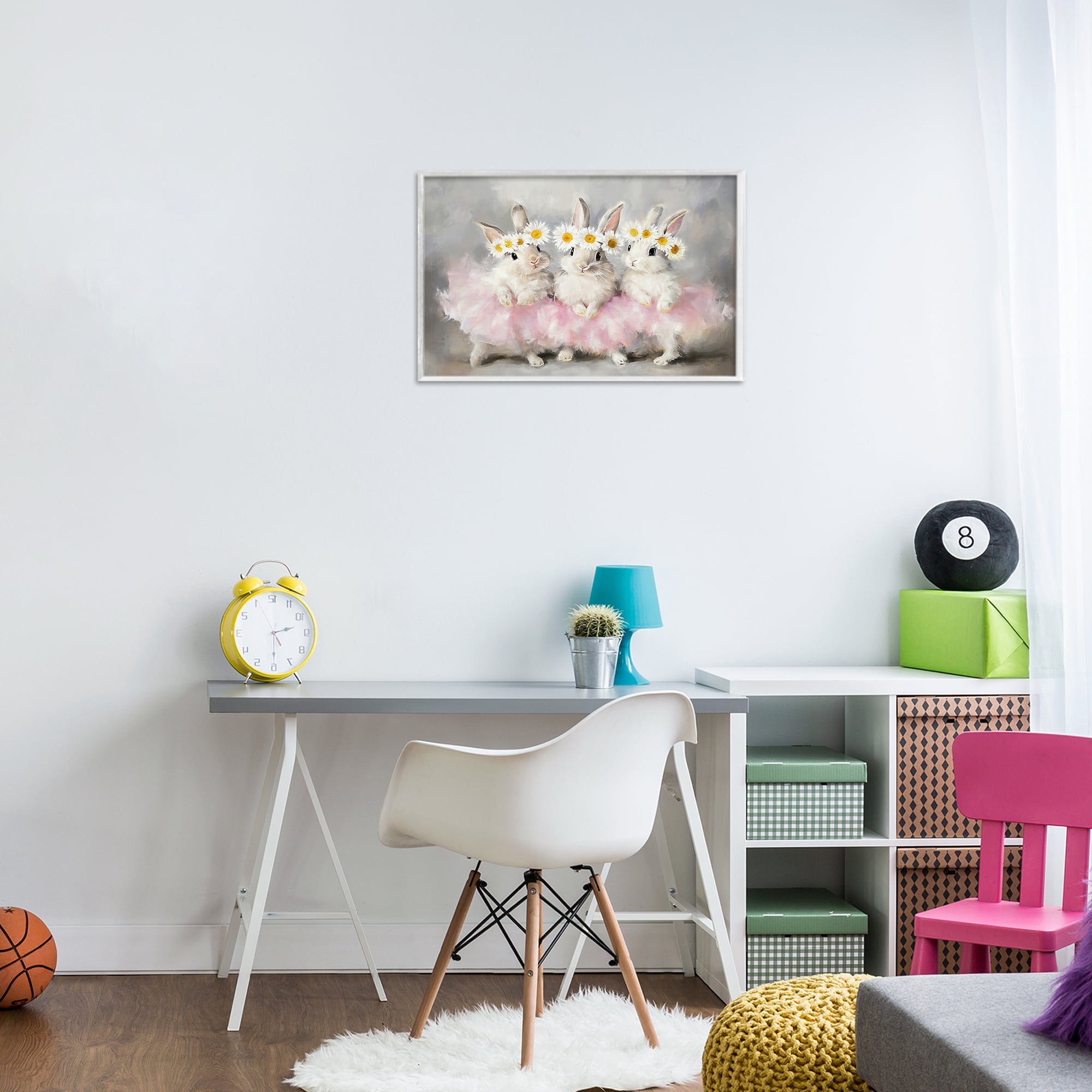 Stupell Industries Dancing Bunnies in Tutus White Framed Giclee Art, design by Tina LeCour